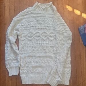 Simple Women's Cable Knit Turtleneck Sweater - Cream